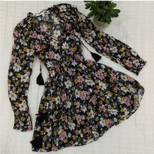 Veronica Beard Danica Floral Mini Dress Black Pink Long Sleeve Size S